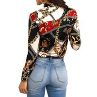 Bestsellery 2019 fashion chain printing koszulka żeńska dekolt z długimi rękawami koszula na co dzień bluzka 3